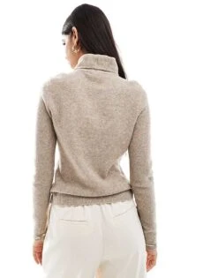 Abercrombie & Fitch Fluffy Turtleneck Jumper In Light Grey For Women -Abercro Clothing Shop 206941366 3
