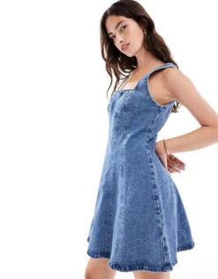 Abercrombie & Fitch Denim Mini Dress In Mid Wash Blue For Women Medium Indigo