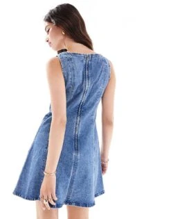 Abercrombie & Fitch Denim Mini Dress In Mid Wash Blue For Women Medium Indigo -Abercro Clothing Shop 206941374 3