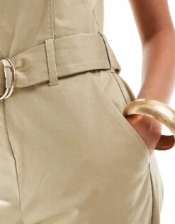 Abercrombie & Fitch Chino Jumpsuit In Olive With Tie Waist For Women Olive Grey -Abercro Clothing Shop 206941384 3