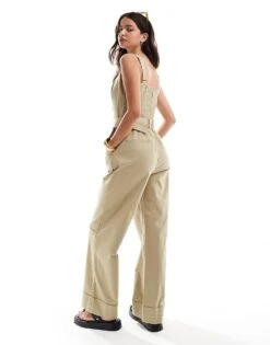 Abercrombie & Fitch Chino Jumpsuit In Olive With Tie Waist For Women Olive Grey -Abercro Clothing Shop 206941384 4