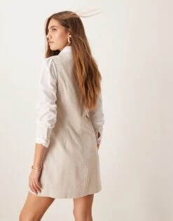 Abercrombie & Fitch V Neck Tailored Mini Dress In Stone For Women -Abercro Clothing Shop 206941421 3