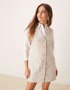 Abercrombie & Fitch V Neck Tailored Mini Dress In Stone For Women -Abercro Clothing Shop 206941421 4