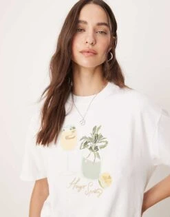Abercrombie & Fitch Printed Oversized T-shirt In White For Women