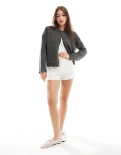 Abercrombie & Fitch Collared Cardigan In Dark Grey For Women Charcoal -Abercro Clothing Shop 206941458 3