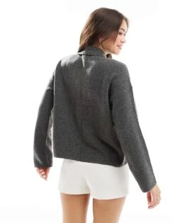 Abercrombie & Fitch Collared Cardigan In Dark Grey For Women Charcoal -Abercro Clothing Shop 206941458 4