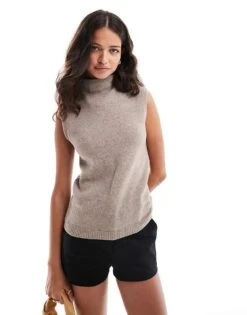 Abercrombie & Fitch Mock Neck Knitted Vest In Brown For Women Beige -Abercro Clothing Shop 206941474 1 beige 1