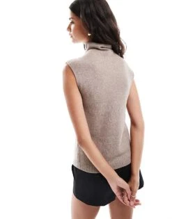 Abercrombie & Fitch Mock Neck Knitted Vest In Brown For Women Beige -Abercro Clothing Shop 206941474 4
