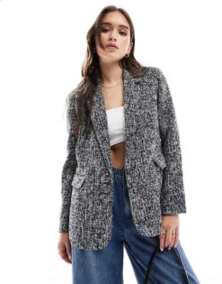 Abercrombie & Fitch Tweed Blazer In Black And White For Women Black / White