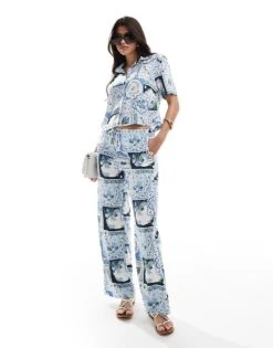 Abercrombie & Fitch Co-ord Tile Print Set In Blue