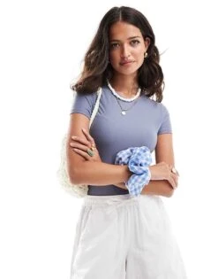 Abercrombie & Fitch Cool Matte T-shirt Bodysuit In Blue For Women Dusky Blue