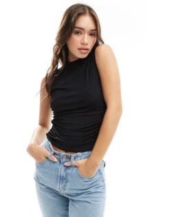 Abercrombie & Fitch Ruched Mock Neck Mesh Top In Black For Women -Abercro Clothing Shop 206962811 1 black 1