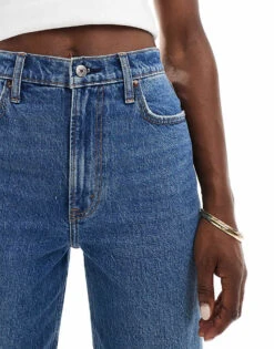 Abercrombie & Fitch Curve Love 90s Straight Ultra High Rise Jean In Dark Blue For Women Mid Wash Blue -Abercro Clothing Shop 206962826 3