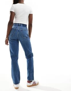 Abercrombie & Fitch Curve Love 90s Straight Ultra High Rise Jean In Dark Blue For Women Mid Wash Blue -Abercro Clothing Shop 206962826 5
