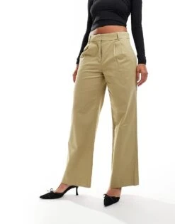 Abercrombie & Fitch Ultra Wide Leg Tailored Trouser In Olive Green For Women Olive Grey -Abercro Clothing Shop 206962891 1 olivegrey 1