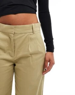 Abercrombie & Fitch Ultra Wide Leg Tailored Trouser In Olive Green For Women Olive Grey -Abercro Clothing Shop 206962891 4