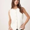 Abercrombie & Fitch Knitted High Neck Cardigan Vest In Cream With Gold Buttons For Women -Abercro Clothing Shop 206962928 1 cream