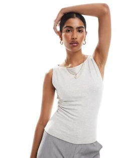 Abercrombie & Fitch Sleeveless Top With Boat Neck In Grey For Women