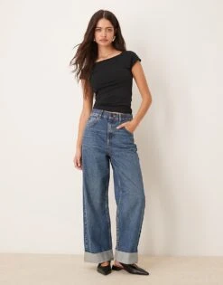 Abercrombie & Fitch T-shirt With Grown Over Sleeve And Boat Neck In Black For Women -Abercro Clothing Shop 206962941 3