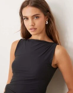 Abercrombie & Fitch Soft Matte Top With Slash Neck In Black For Women -Abercro Clothing Shop 206963044 3