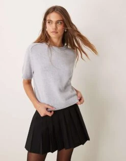 Abercrombie & Fitch Crew Neck Knitted T-shirt In Light Grey For Women