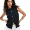 Abercrombie & Fitch Ribbed Slashed Button Through Sleeveless Top In Black For Women -Abercro Clothing Shop 206963161 1 black