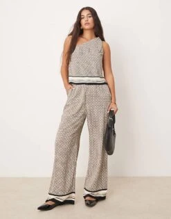 Abercrombie & Fitch Co-ord Printed Satin Set In Black And White