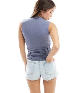 Abercrombie & Fitch Portrait Square Neck Ruched Top In Grey For Women Blue Greygrey -Abercro Clothing Shop 206963231 3