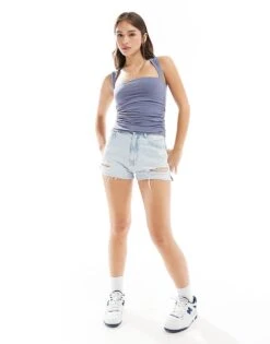 Abercrombie & Fitch Portrait Square Neck Ruched Top In Grey For Women Blue Greygrey -Abercro Clothing Shop 206963231 4