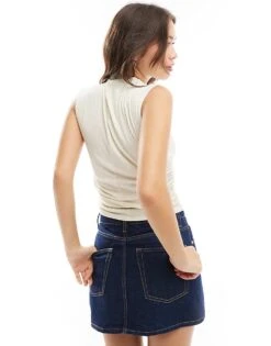 Abercrombie & Fitch Ruched Mock Neck Mesh Top In Cream For Women -Abercro Clothing Shop 206963259 3