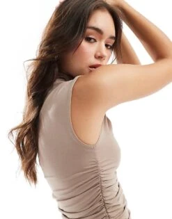 Abercrombie & Fitch Paloma Mock Neck Tank Top In Grey For Women Taupe Grey -Abercro Clothing Shop 206963260 3