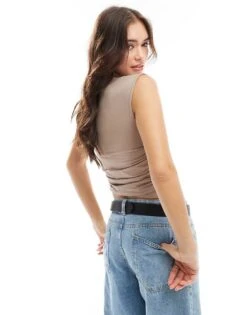 Abercrombie & Fitch Paloma Mock Neck Tank Top In Grey For Women Taupe Grey -Abercro Clothing Shop 206963260 4