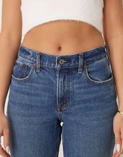 Abercrombie & Fitch Curve Love Mid Rise Straight Leg Jeans In Dark Blue For Women -Abercro Clothing Shop 206963288 5