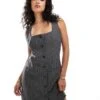 Abercrombie & Fitch Square Neck Tailored Dress With Button Front Detailing In Grey Pinstripe For Women Grey Stripe