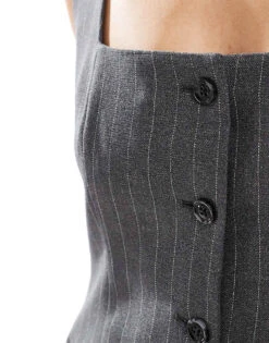 Abercrombie & Fitch Square Neck Tailored Dress With Button Front Detailing In Grey Pinstripe For Women Grey Stripe -Abercro Clothing Shop 206963293 3