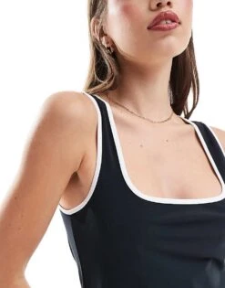 Abercrombie & Fitch Square Neck Mini Dress With Contrast Piping In Black For Women -Abercro Clothing Shop 206963354 3