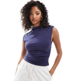 Abercrombie & Fitch Paloma Mock Neck Tank Top In Navy For Women -Abercro Clothing Shop 206963401 1 navy 1