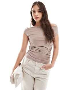Abercrombie & Fitch High Neck Draped Top In Brown For Women Taupe Grey -Abercro Clothing Shop 206963405 1 taupegrey 1
