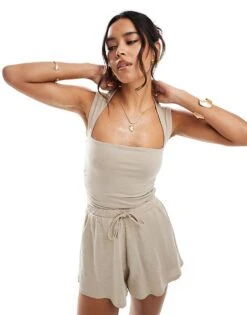 Abercrombie & Fitch Cool Matte T-shirt Bodysuit In Brown For Women Tan -Abercro Clothing Shop 206963529 1 tan 1