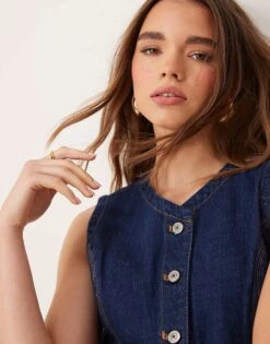 Abercrombie & Fitch Denim Button Through Sleeveless Midi Dress In Dark Denim For Women -Abercro Clothing Shop 207233706 3