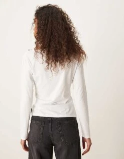 Abercrombie & Fitch Long Sleeve Slash Neck Top In White For Women -Abercro Clothing Shop 207233731 4