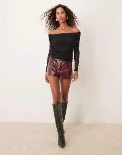 Abercrombie & Fitch Mesh Off Shoulder Long Sleeve Top In Black For Women -Abercro Clothing Shop 207233772 4