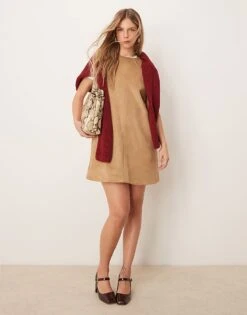 Abercrombie & Fitch Suede Sleeveless Blazer Dress In Tan For Women -Abercro Clothing Shop 207233781 1 tan 1