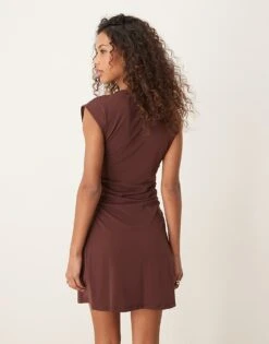 Abercrombie & Fitch Ruched Side Sleeveless Mini Dress In Chocolate For Women -Abercro Clothing Shop 207233804 3