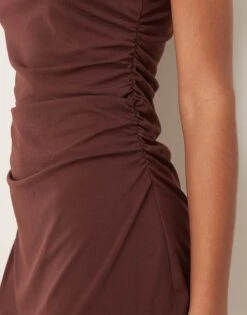 Abercrombie & Fitch Ruched Side Sleeveless Mini Dress In Chocolate For Women -Abercro Clothing Shop 207233804 4