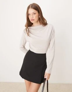 Abercrombie & Fitch Long Sleeve Slash Neck Top In Grey For Women -Abercro Clothing Shop 207233813 1 grey 1