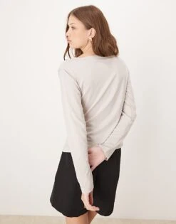 Abercrombie & Fitch Long Sleeve Slash Neck Top In Grey For Women -Abercro Clothing Shop 207233813 4
