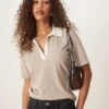 Abercrombie & Fitch Collar Detail V Neck Polo In Beige For Women -Abercro Clothing Shop 207233821 1 beige