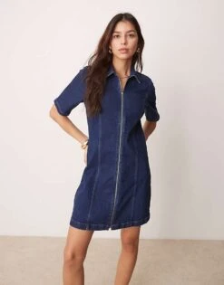 Abercrombie & Fitch Denim Zip Detail Mini Aline Skater Dress In Blue Wash For Women -Abercro Clothing Shop 207233829 1 bluewash 1