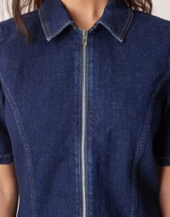 Abercrombie & Fitch Denim Zip Detail Mini Aline Skater Dress In Blue Wash For Women -Abercro Clothing Shop 207233829 3